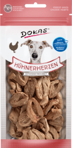 Dokas gefriergetrocknete Hühnerherzen Hundeleckerlis; wiederverschließbarer Beutel