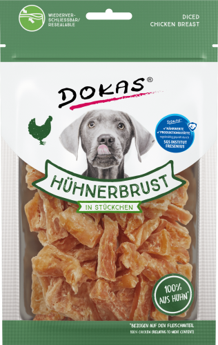 Dokas gewürfelte Hähnchenbrust-Hundesnacks; 100 % Hähnchen