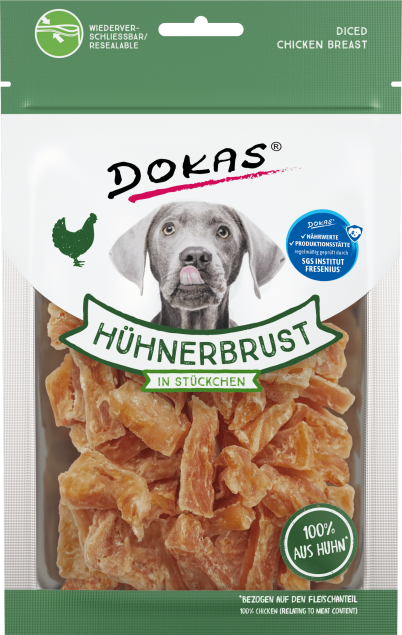 Dokas gewürfelte Hähnchenbrust-Hundesnacks; 100 % Hähnchen