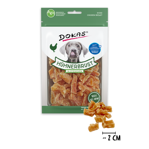 DOKAS® Hähnchenbrustwürfel Hundeleckerlis im wiederverschließbaren Beutel