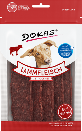 Dokas getrocknete Lamm-Hundesnacks; 100 % Lamm, wiederverschließbarer Beutel