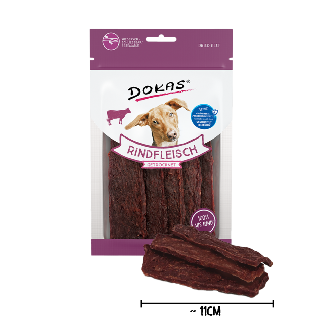 Dokas getrocknete Rindfleisch-Hundesnacks, 100% Rindfleisch, 11cm