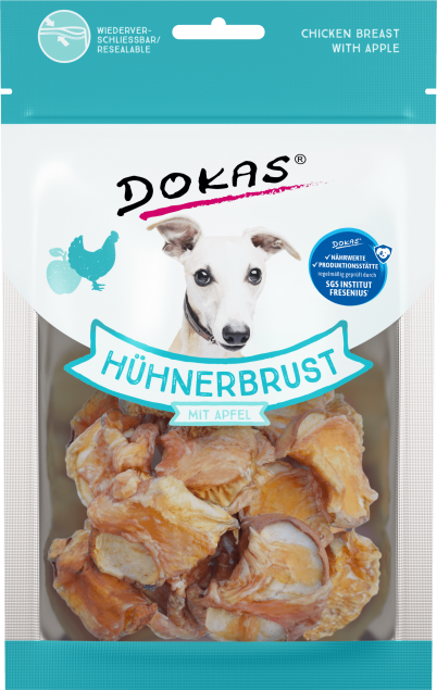Dokas Hähnchenbrust mit Apfel Hundeleckerlis; wiederverschließbarer Beutel