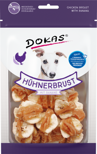 Hundeleckerlis: Hähnchenbrust- und Bananen-Kauknochen von Dokas.