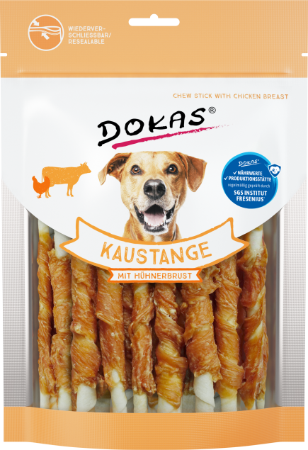 Dokas Hähnchenbrust-Kausticks für Hunde, wiederverschließbarer Beutel