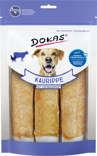 Hunderippchen-Kaupackung mit Hähnchenbrustgeschmack von Dokas