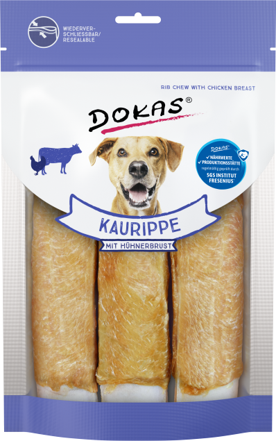 Hunderippchen-Kaupackung mit Hähnchenbrustgeschmack von Dokas