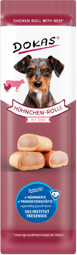 Hundesnacks aus Dokas-Hühnchen und Rind; Hähnchen-Rolle mit Rind