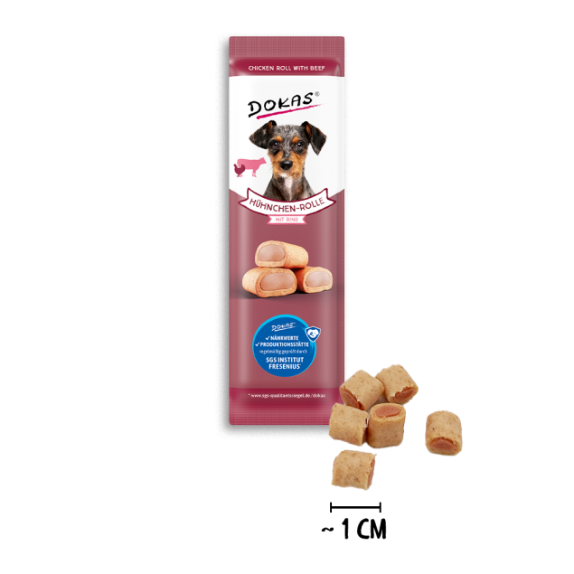 Hundesnacks aus Dokas-Hühnchen und Rind; Hähnchen-Rolle