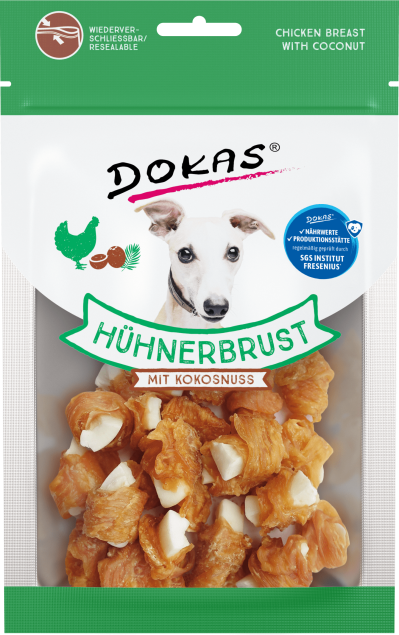 Dokas-Hähnchenbrust mit Kokos-Hundeköstlichkeiten; Hühnerbrust mit Kokosnuss