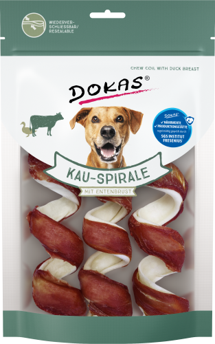 Hundeleckerli-Verpackung mit Entenbrust-Spiralkauartikeln