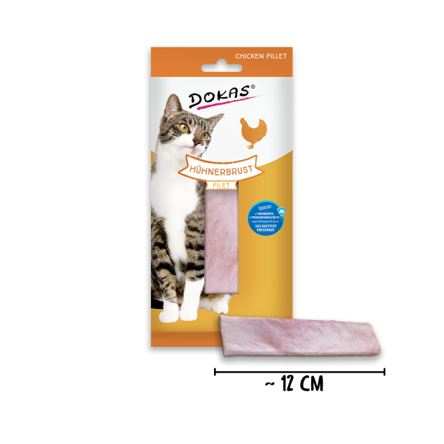 Dokas Hühnerfilet Katzenleckerli, 12cm, deutscher & englischer Text