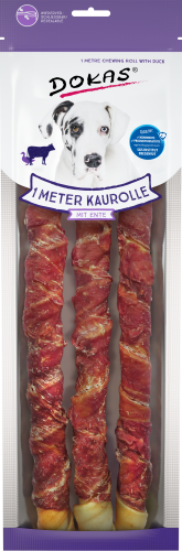 Hundekaurollen in Entenfleischverpackung