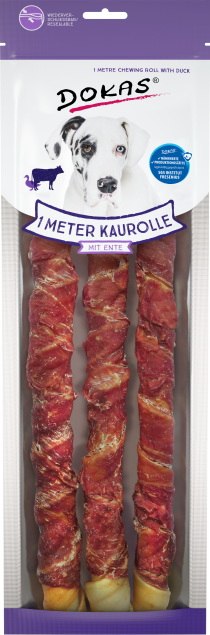 Hundekaurollen in Entenfleischverpackung