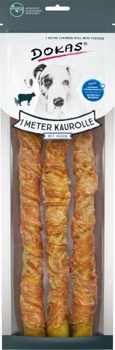 Dokas 1 Meter Kaurolle mit Huhn für Hunde in Verpackung