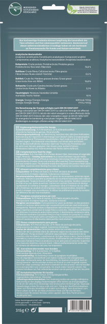 Rückseite einer Produktverpackung mit ausführlichem Text und Informationen