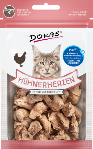 Dokas gefriergetrocknete Hühnerherzen Katzenleckerlis; Maine Coon Katze