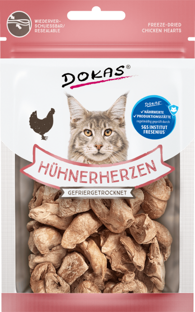 Dokas gefriergetrocknete Hühnerherzen Katzenleckerlis; Maine Coon Katze