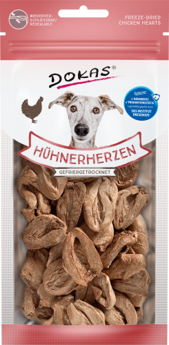 Dokas gefriergetrocknete Hühnerherzen Hundeleckerlis; wiederverschließbarer Beutel