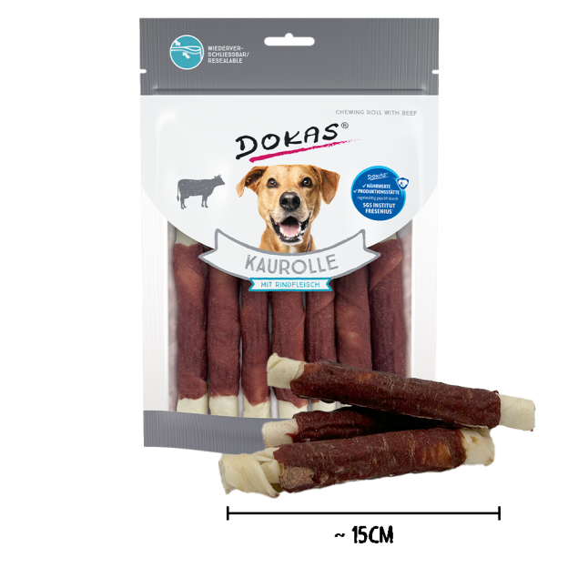 Dokas Kaurolle Hundekausnacks mit Rindfleisch, ~15cm lang
