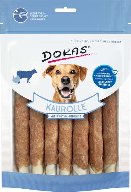 Dokas Putenbrust Hundekauartikel in wiederverschließbarer Verpackung