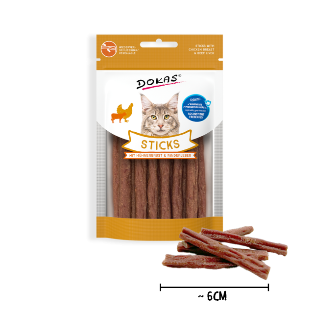 Dokas Katzenleckerlis: Sticks mit Hähnchenbrust & Rinderleber
