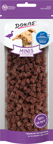 DOKAS Minis Entenbrust Hundeleckerli, 70g Beutel. 100% Entenfleisch. Wiederverschließbare Verpackung.