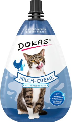 Dokas Milch-Creme Katzenfutterbeutel mit Hähnchenbrust. 80g