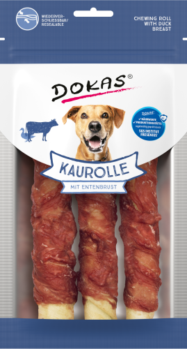 Drei Dokas Kaurolle Hundekausnacks mit Entenbrust. 150g.