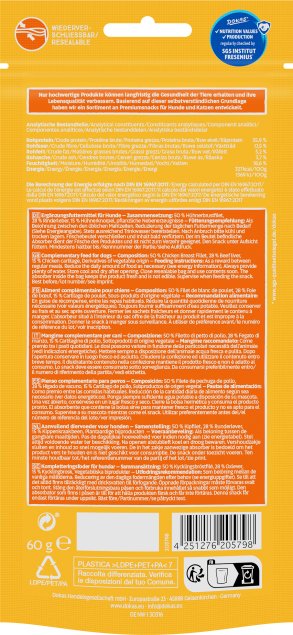 Rückansicht eines orange verpackten Produkts mit Nährwertangaben