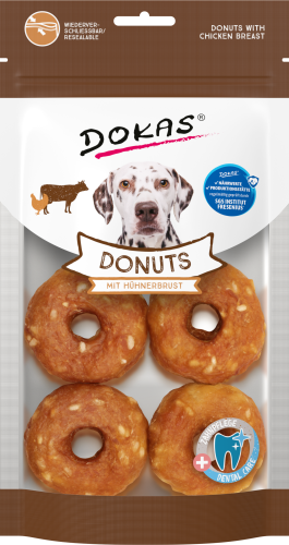 Dokas Hundeleckerlis: Vier Hähnchenbrust-Donuts. Zahnpflege.